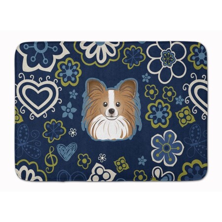 Carolines Treasures Blue Flowers Papillon Machine Washable Memory Foam Mat BB5099RUG